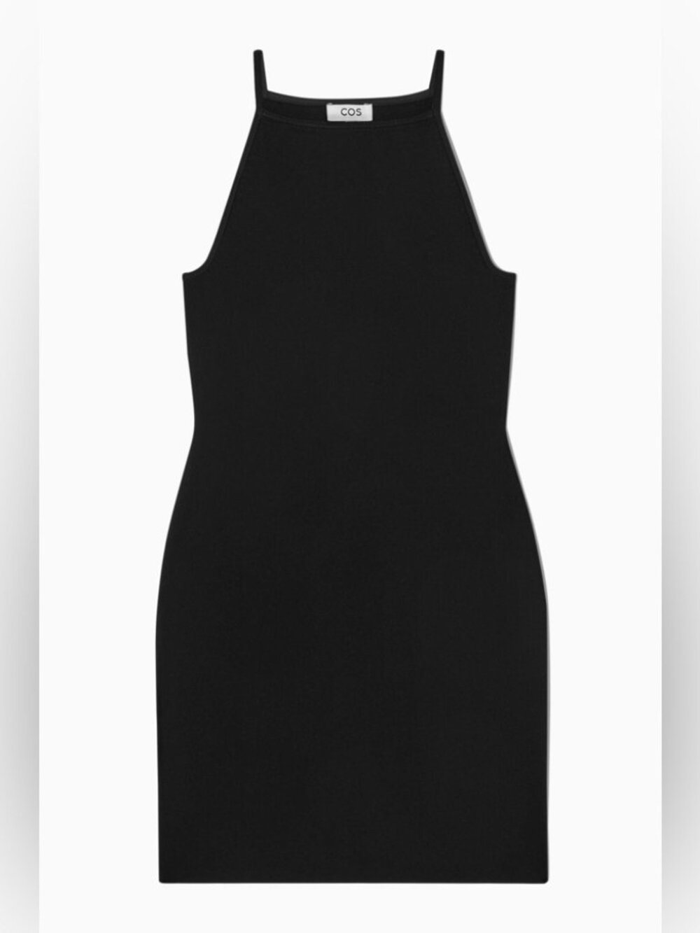 COS Black Halter Neck Bodycon Mini Dress Minimalist Ribbed Knit Size XS